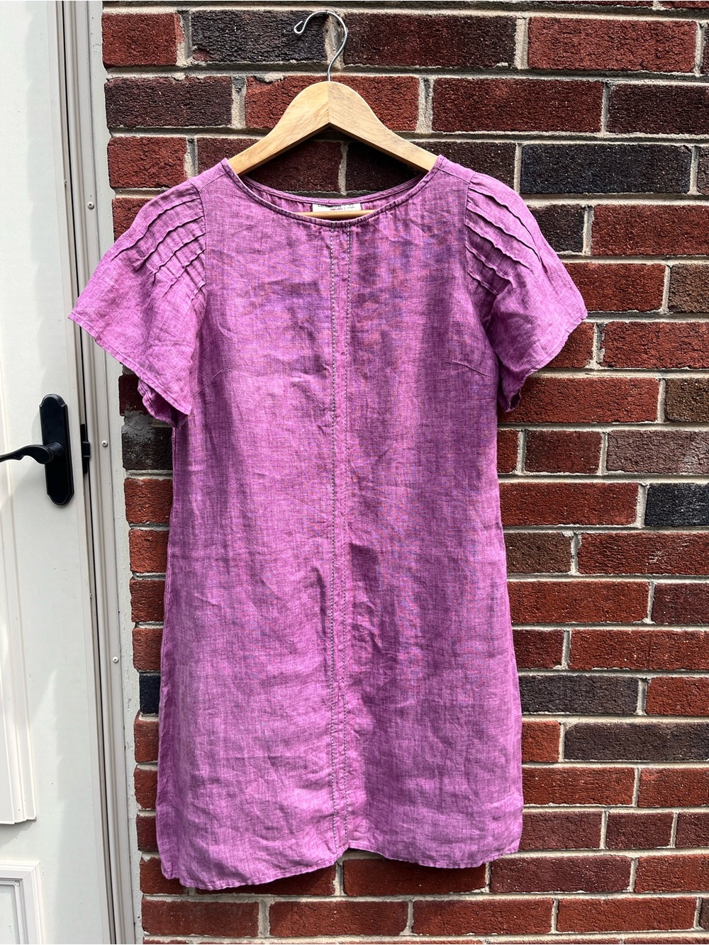 Elderberry Stonewashed Linen Shift Dress with Pintuck Sleeves